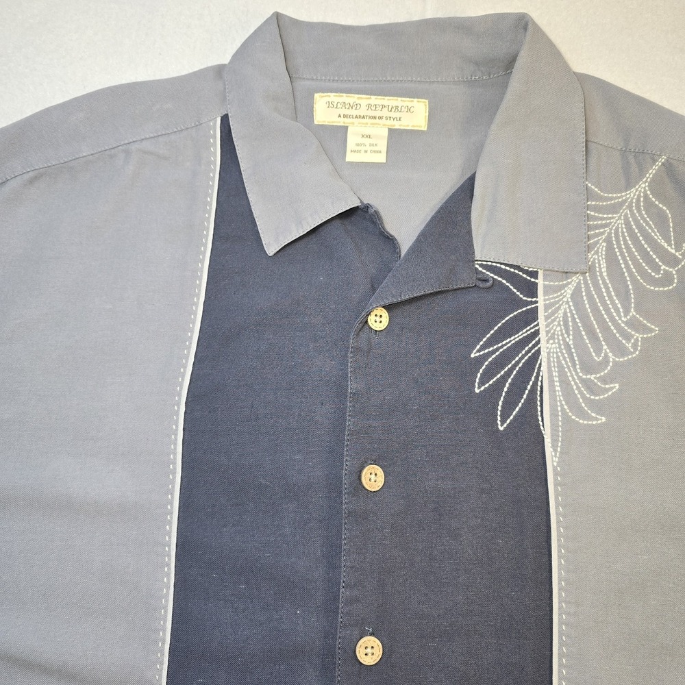 VTG Island Republic Mens XXL Silk Hawaiian Camp Shirt Retro Panel Embroidered...